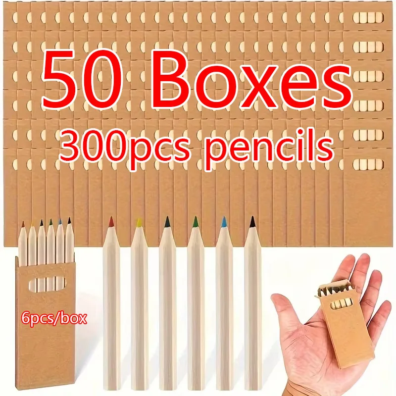 50 Box-300 Stück 8,8 cm Mini-Buntstift Kawaii Kinder Kinder Kleiner Zeichenstift Niedlicher Holz-Buntstift für Schulbedarf Geschenk Image