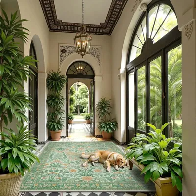 Bohemian Living Room Non-slip Rug Washable Large Area Rug Bedroom Decorative Rug Vintage Floral Butterfly Sage Green Area Rug