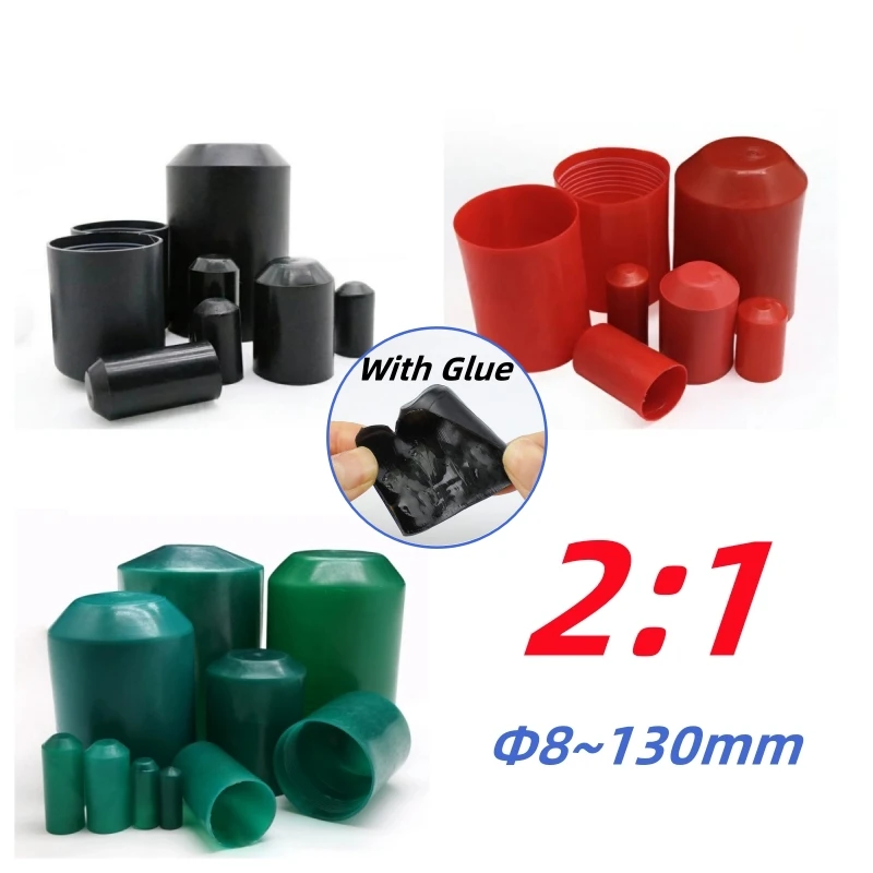 2:1 Wärmeschrumpfende Verschlusskappe Durchmesser 8~130mm PE Isolierte Drahtschutzabdeckung Untere Kabelhülle DIY Schwarz Rot Grün Image