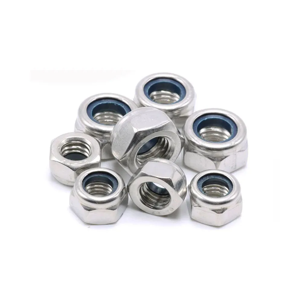 2-30PCS A2 High Quality Nylon Insert Self Lock Nut 304 Stainless Steel Hex Hexagon Nylock Nuts M3 M4 M5 M6 M8 M10 M12 M16 DIN985 Image