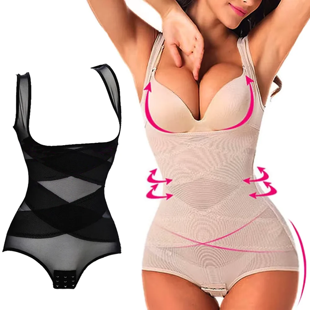 Frauen Bodys Full Body Shaper Unterwäsche Sexy Bauch-steuer Shapewear Mesh Abnehmen Flache Bauch Unterbrust Korsetts Taille Trainer Image