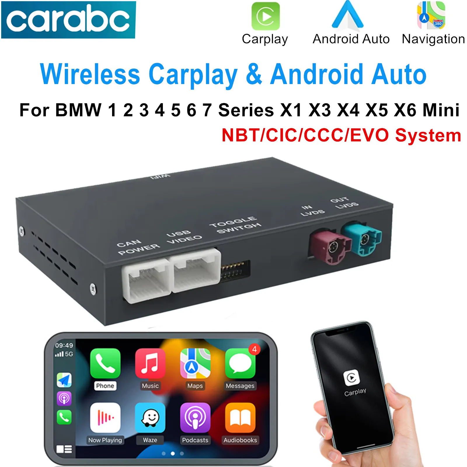 CARABC Drahtlose CarPlay Android Auto Für BMW NBT CIC EVO 1 2 3 4 5 6 7 Serie X1 X3 X4 X5 X6 MINI E60 E84 E70 F26 F25 F10 F11 Image
