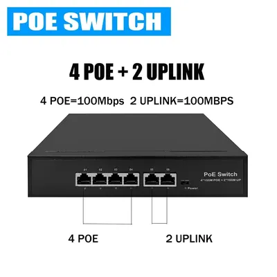 EWIND POE-Switch, 6 Ports, 10/100 Mbit/s, AI-Smart-Ethernet-Switch mit 2 Uplink-RJ45-Ports, AI-Smart-Switch für IP-Kamera/Wireless AP