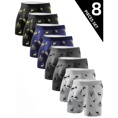 8 Stück Herren-Unterwäsche, bequem, hautfreundlich, lange Boxershorts für Herren, modisch, persönlich, lässig, für Herren, Sport, Fitness Image