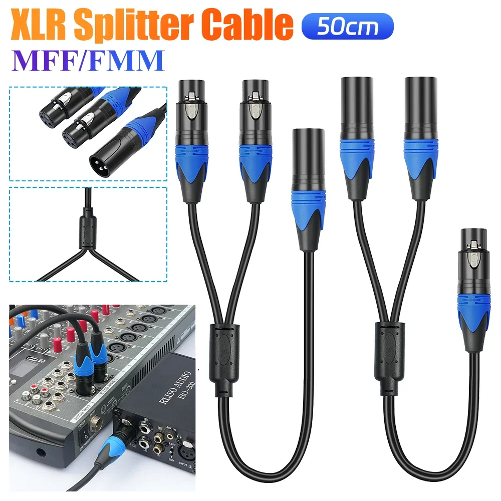 50 cm XLR-Splitterkabel, 1 XLR-Buchse auf Dual-XLR-Stecker, Y-Splitterkabel, Mikrofon-Splitterkabel für Verstärker, Mikrofon, Mixer Image