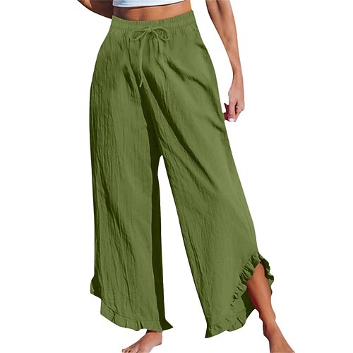 Damen Chinos Komfort Knöchellang Hohe Taille Einfarbig Unelastisch Alltagstauglich Apfel Grün Navy-Blau Weinrot Hautfarbe Sommer Frühling Lässiger Schnitt Image