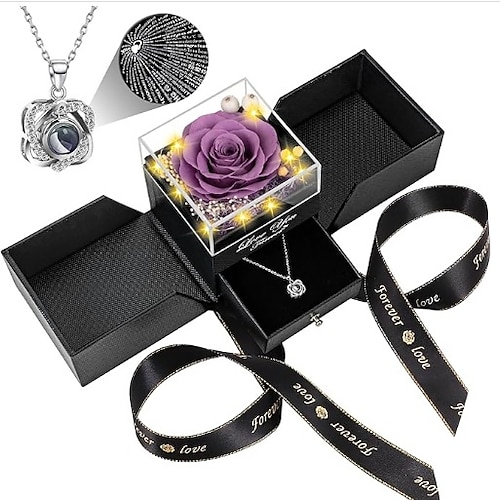 Konservierte rote echte Rose mit Herz I Love You Halskette - Ewige Blumen Rose Geburtstagsgeschenke für Frauen ihre Mutter Frau Freundin Großmutter zu Valentinstag Muttertag Jubiläum romantisches Image