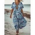 Damen Maxi Kleid A-Linien Kleid Freizeitkleid Strandkleid A-Linien Kleid Sommerkleid Bohemia Urlaub Vintage täglich reguläre Passform Ombre Grafik Geometrisch Kurzarm V-Ausschnitt Blau Lila Grün