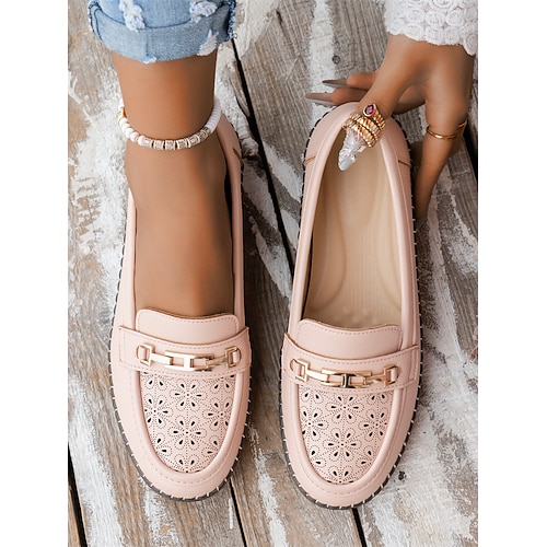 Rosa Loafer-Mokassins für Damen – atmungsaktive Slipper mit Aussparung und Metallakzent für Freizeit- und Arbeitskleidung Image