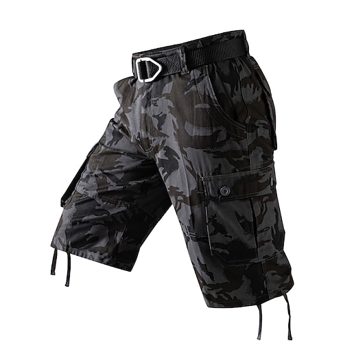 Herren Cargo-Shorts Shorts mit Camouflage-Muster Shorts Sommershorts Reißverschluss Mehrere Taschen Klappentasche Tarnung Komfort tragbar Kurz Outdoor Urlaub Sport Lässig Schwarz Armeegrün Image