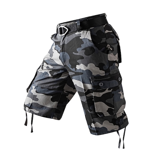 Herren Cargo-Shorts Shorts mit Camouflage-Muster Shorts Sommershorts Reißverschluss Mehrere Taschen Klappentasche Tarnung Komfort tragbar Kurz Outdoor Urlaub Sport Lässig Schwarz Armeegrün Image