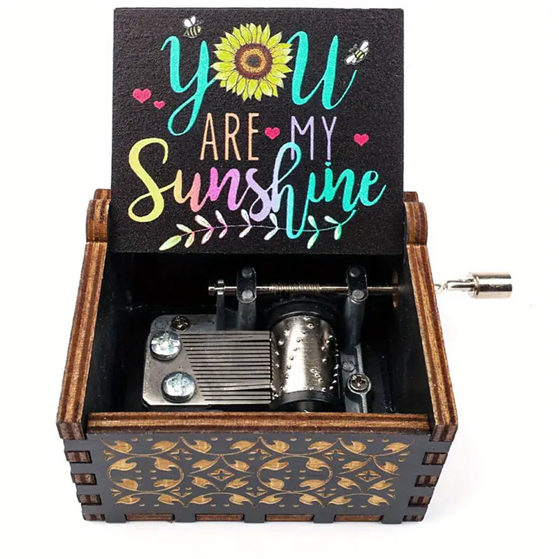 1pcs You Are My Sunshine Music Box Hand Crank Wooden Vintage Laser Engraved Small Musical Box Gift For For Wife/Mon/Dad Music Box Gifts For Birthday/Christmas/Anniversary/Wedding/Valentine/Mother's D