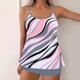 Women's Plus Size Swimwear Tankini 2 Piece Swim Dress Boy Leg Swimsuit Backless Knitted High Waisted Stylish Sporty Flag Striped Plunge Sleeveless Bathing Suits