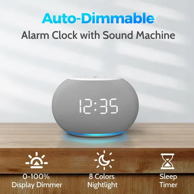 Auto-Dimmable Sound Machine Alarm Clock with Night Light,20 Soothing Sounds,LED Digital