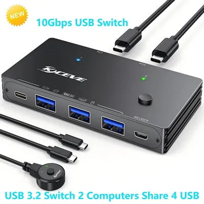 10Gbps USB Switch 2 Computers Share 4 USB 3.2 Gen 2 Ports,USB Switcher Selector for PC Laptop