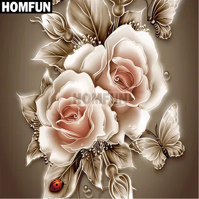 HOMFUN Full Square/Round Drill 5D DIY Diamond Painting "Rose Butterfly" Embroidery Cross Stitch 5D