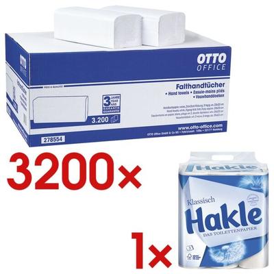 OTTO Office Aktion: 3200 Blatt Papierhandtücher + 24 Rollen Toilettenpapier »Vlausch« 3-lagi weiß, 25 cm Image