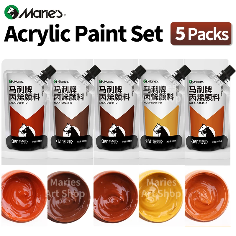 Marie's – Ensembles de peinture acrylique 5 couleurs, couleur marron pour modèles, artisanat, bricolage, pierre, verre, peinture, toile, œufs, cadeau pour adultes, A