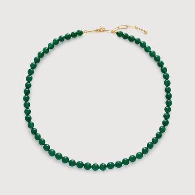 Gold Round Gemstone Necklace Green Onyx
