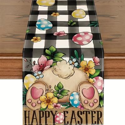 TEMU 1pc, Table Runner, Cute Bunny Eggs Pattern Table Runner, Theme Table Runner, Seasonal Kitchen Dining Table Decoration For Indoor, Party Decor