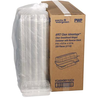 Pactiv Evergreen Hoagie Hinged Lid Container, 9 x 5.5 x 3.2, Clear, Plastic, 220/Carton (PCTYCASH3011UCH)