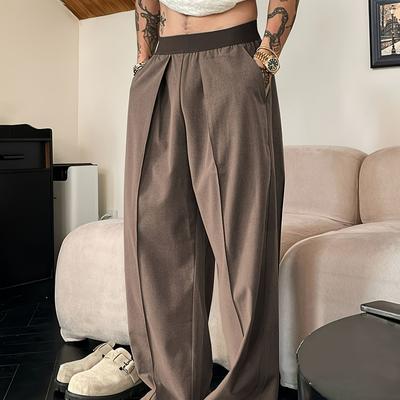 TEMU Men's Casual Pants With A Relaxed Fit And Elastic Waistband, Featuring Contrasting Colors.