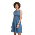 Abendkleid VERA MONT "Vera Mont Abendkleid mit Spitze", Damen, Gr. 38, Normalgrößen, blau (hushed blau), Chiffon, Obermaterial: 100% Polyester. Futter: 100% Polyester., festlich, Basic schmal kurz, Rundhals, ohne Ärmel, Kleider, Spitze