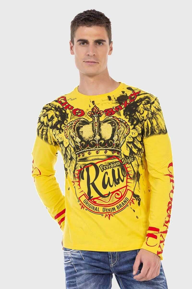 T-Shirt CIPO & BAXX "Sweatshirts", Damen, Gr. XL, gelb, 95% Baumwolle, 5% Elasthan, bedruckt, regular fit, Shirts T-Shirt, mit coolem Print