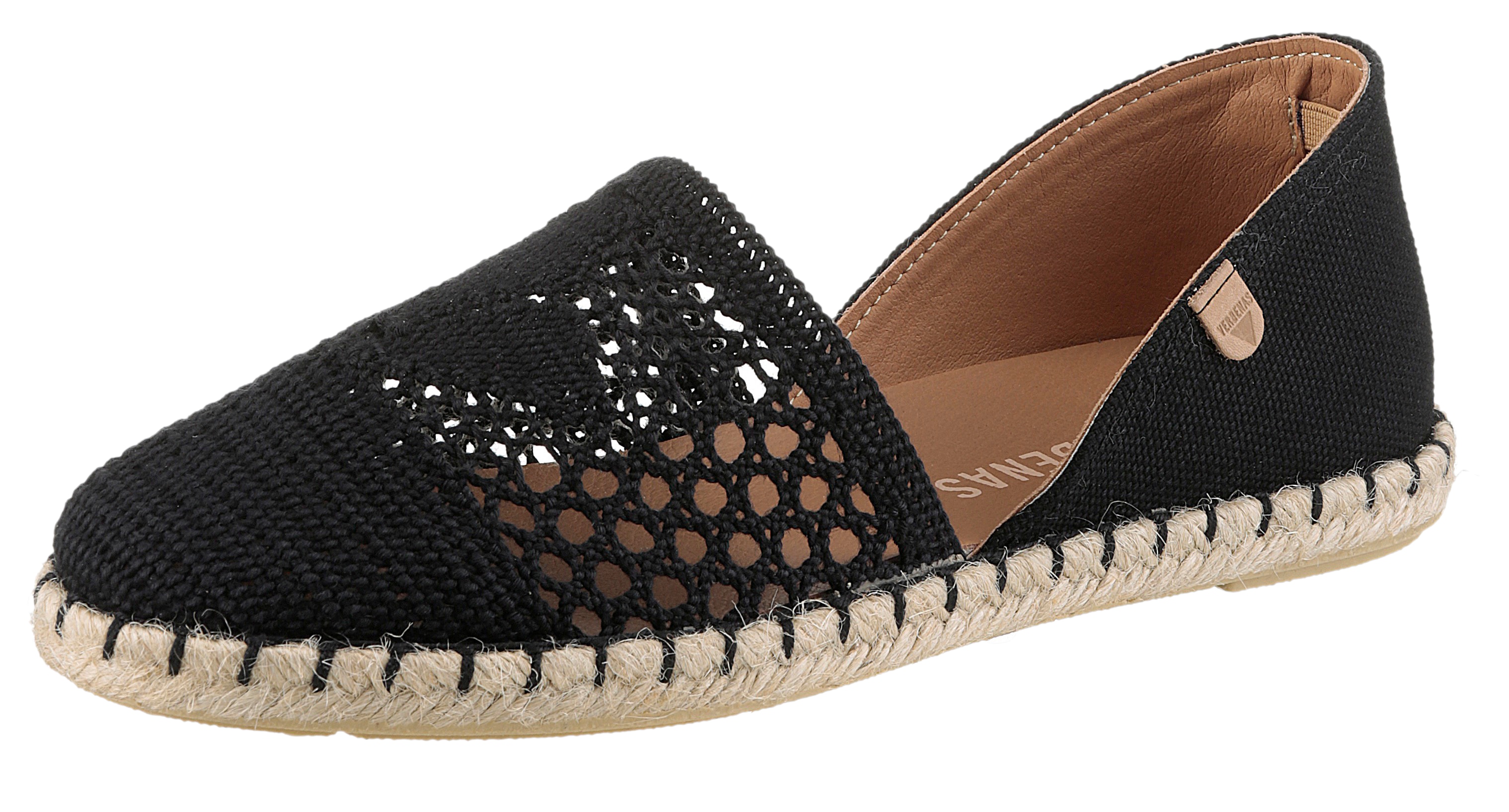 Espadrille VERBENAS "Carmen Crochet-Lino Paris", Damen, Gr. 41, schwarz, Textil, Schuhe Espadrille, Slipper, Sommerschuh, Strandschuh im Häkel-Look