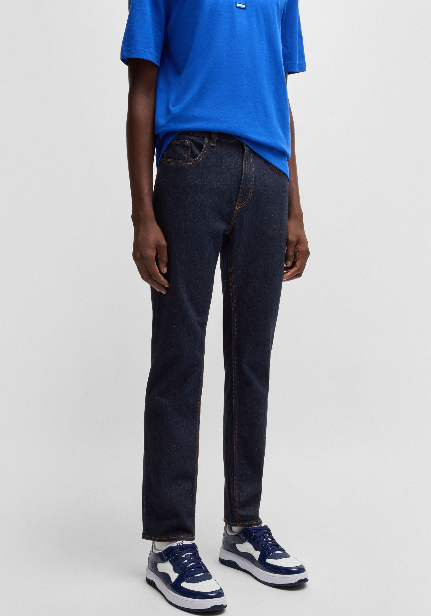 Slim-fit-Jeans HUGO BLUE "Ash", Herren, Gr. 36, Länge 30, blau (dunkelblau401), Denim/Jeans, Obermaterial: 99% Baumwolle, 1% Elasthan, unifarben, slim fit lang, Jeans Slim-fit-Jeans, mit Stone-washed-Finish