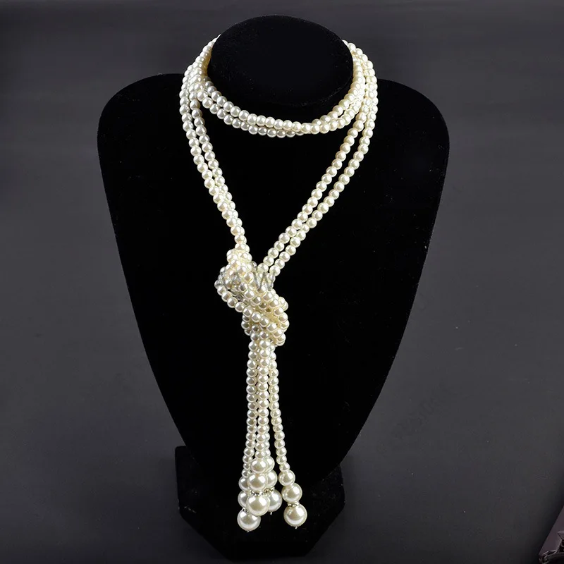 Frauen 1920er Jahre Perlen Halskette Mode Faux Perlen Gatsby Zubehör Vintage Kostüm Schmuck Creme Collares Para Mujer Für Frauen Image