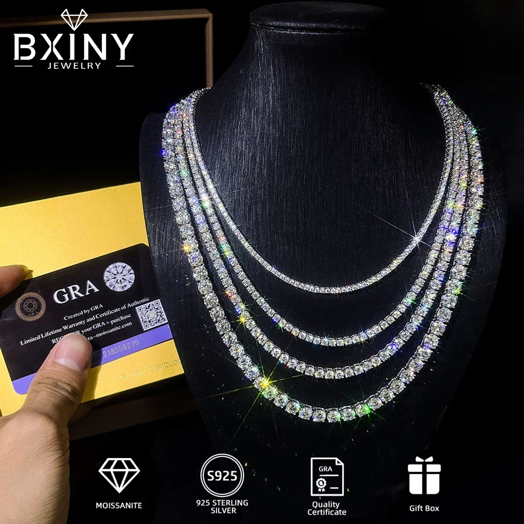 BXINY GRA zertifizierte 3/4/5 mm Moissanit-Tennis-Halskette, S925-Silber, funkelnder Labordiamant für Damen und Herren, Hiphop-Party-Geschenkschmuck Image
