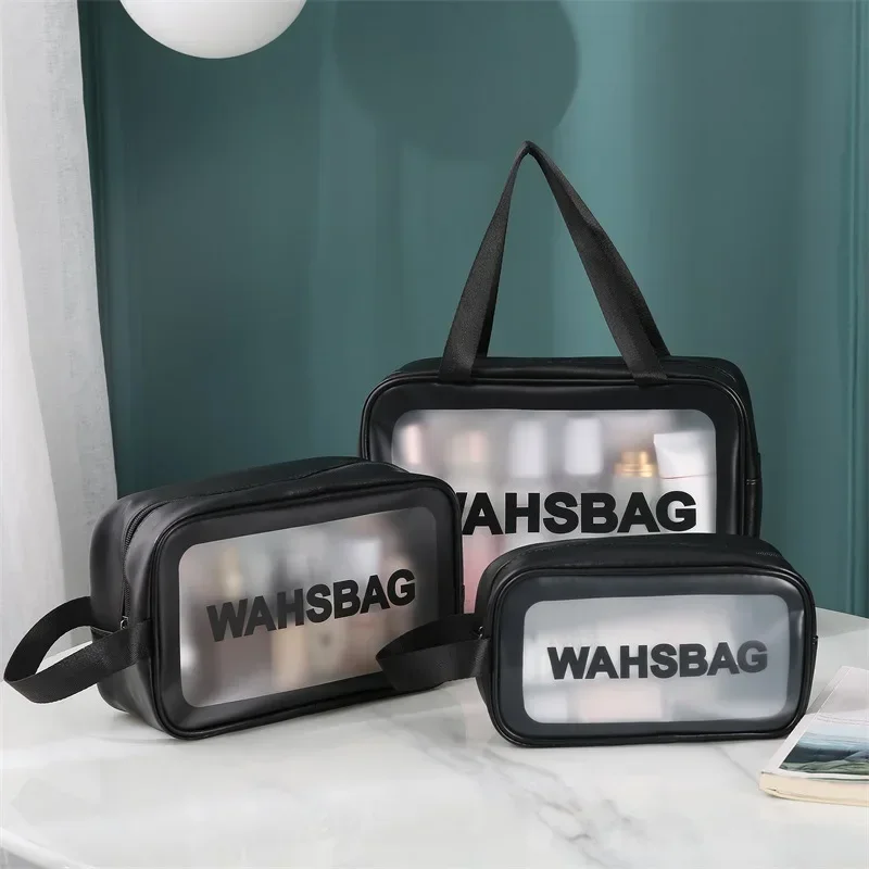 Transparente Damen Kosmetik tasche 3 stücke Set wasserdichte Wasch beutel große Kapazität PVC-Badet asche tragbare Aufbewahrung tasche Reise utensilien Image