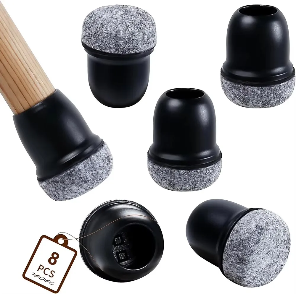 8 Stück schwarze runde Stuhlbeinschoner, Fußabdeckung, diagonal, mit dicken Wickel-Filzpolstern, Silikon-Möbel- und Tischfüßen, schützt den Böden Image