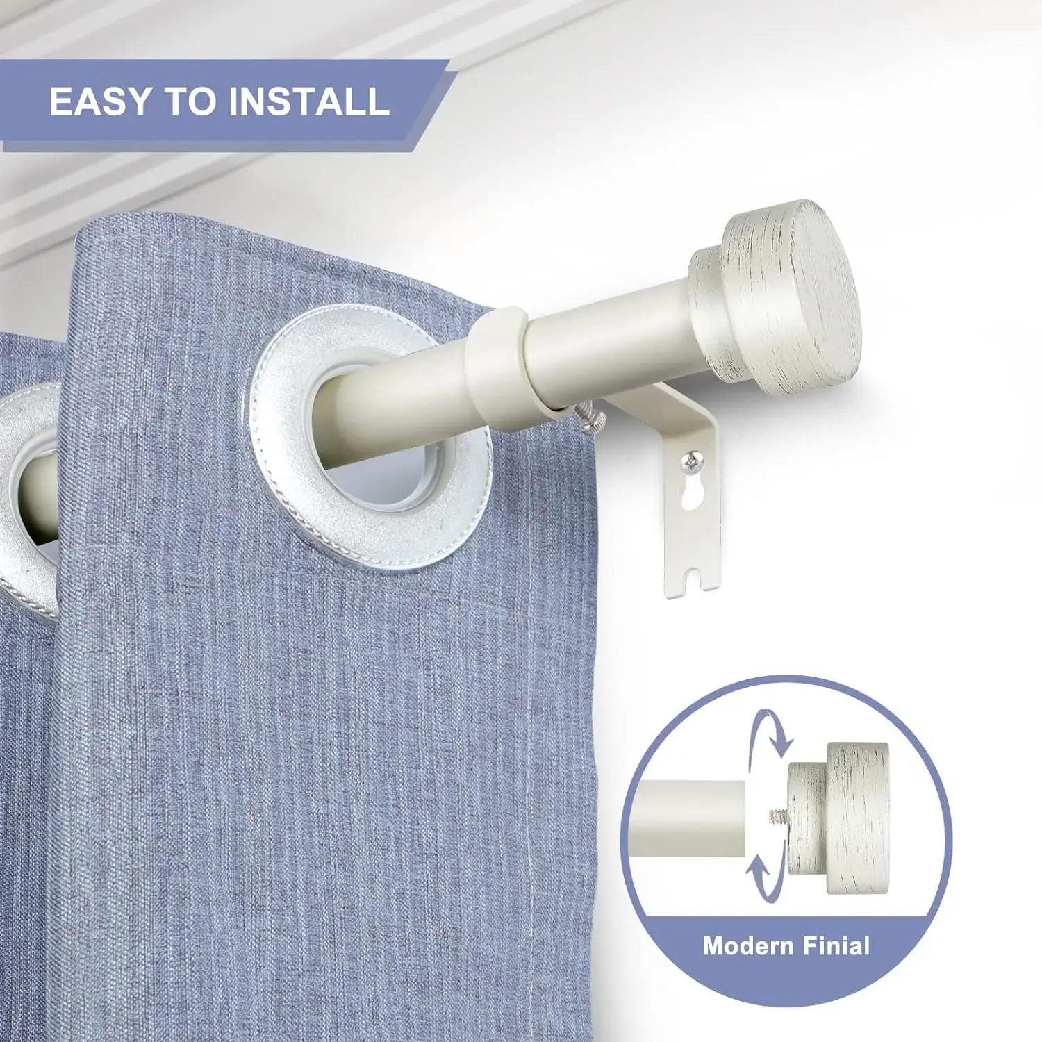 Antikweiße Gardinenstangen für Fenster, 1-Zoll-Teleskopstange, Abstücke mit netzter Textur, Gardinenstangen, Badezimmer-Duschvorhangstangen