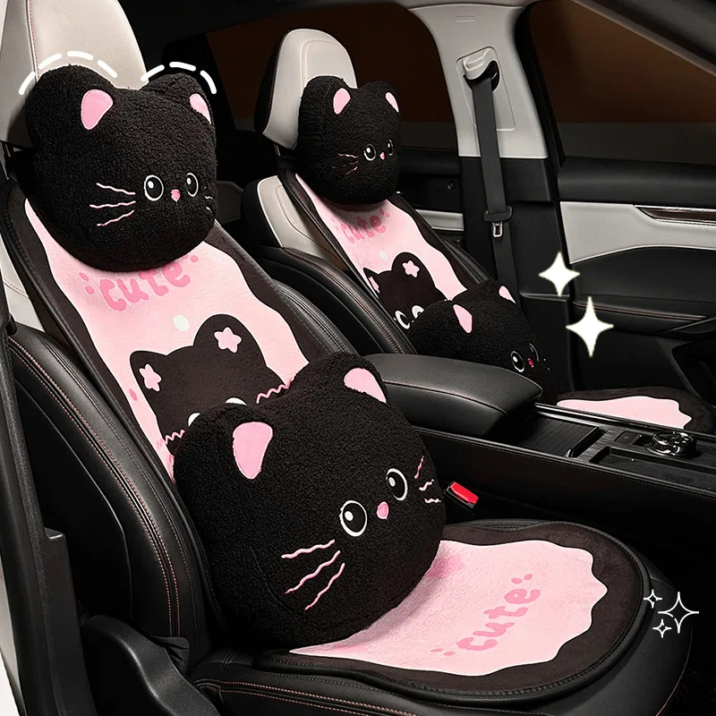 Neue niedliche Cartoon Katze Autos itz bezüge Universal Winter warm Plüsch Autos itz kissen für Frau Auto Interieur dekorieren Zubehör Image