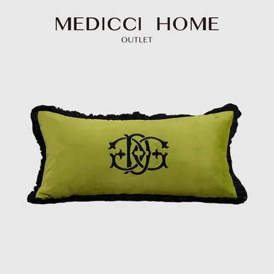 Medicci Home Luxuriöser, monogrammierter Lendenkissenbezug, grüner Pinselfransen-Monogramm-Akzent-Überwurf-Kissenbezug, personalisierte Geschenke Image