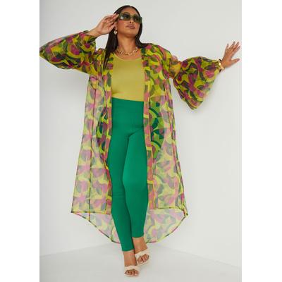 Plus Size Geo Print Organza Duster