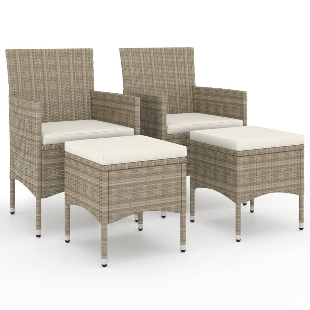 vidaXL 4-tlg. Gartenstuhl und Hocker Set Poly Rattan Grau Image
