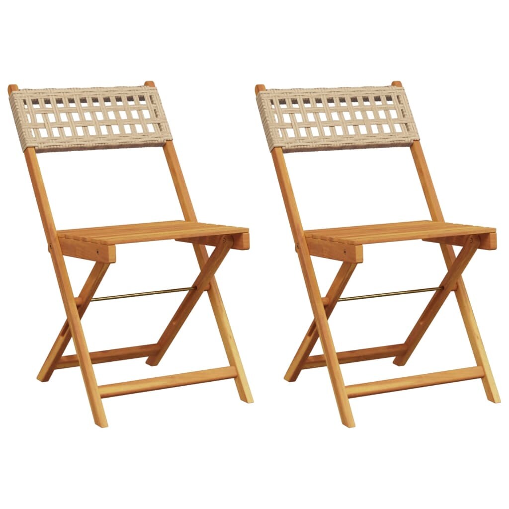 vidaXL Bistrostühle 2 Stk. Beige Massivholz Akazie und Poly-Rattan Image