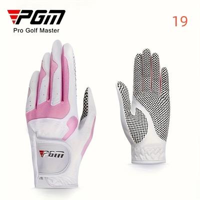 TEMU Pgm Women's Golf Gloves - Non-slip, Sun Protection, Breathable Microfiber With Pink Accents, Left & , White - 1 Pair