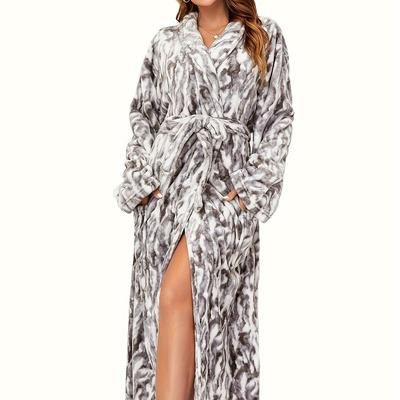 TEMU Womens Bathrobe Ladies Fleece Plush Warm Long Robes Fleece Nightgown Sleepwear