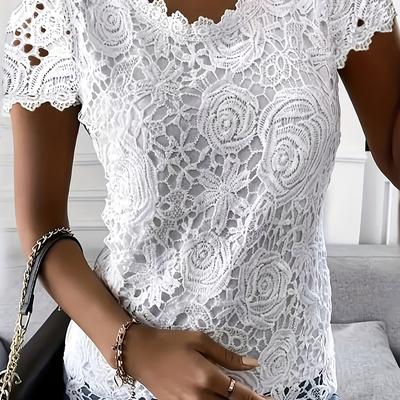 TEMU Women's Casual Crew Neck Short Sleeve Polyester Knit Tops Solid Color For Adult Image