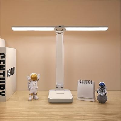 TEMU 1pc Dual Head Led Desk Lamp, Adjustable Brightness, 3 Color Temperatures, Touch Control, Usb Charging, Foldable Design, Suitable For Learning, Office, And Gift Image