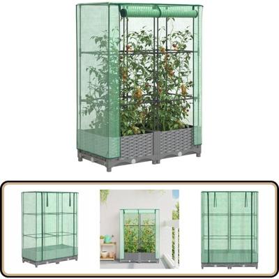 Hochbeet mit Gewächshaus-Aufsatz Rattan-Optik 80x40x123 cm - Vidaxl Image