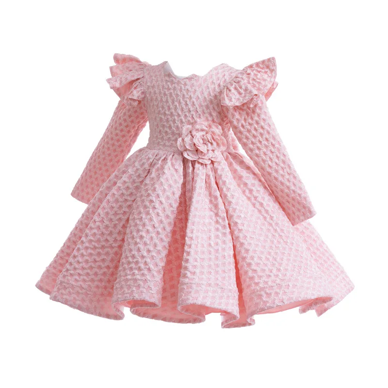 Plaid Baby Mädchen Kleid Ruff Langarm Mädchen Abschluss feier Ballkleid Baumwolle Kinder festliche Kleider für formellen Status 1-6 Jahre Image