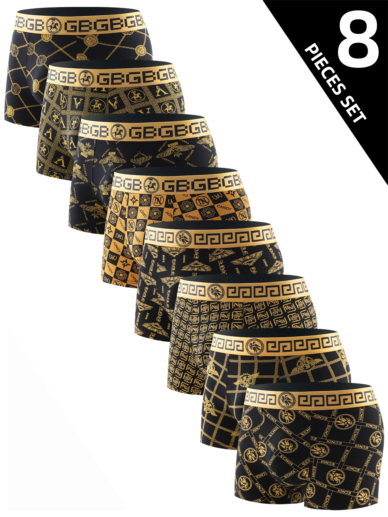 8-teiliges Herren-Unterwäsche-Set, weich, bequem, hochwertige Herren-Boxershorts, Höschen, Schwarzgold, herrschsüchtige Verkaufshose für Herren Image