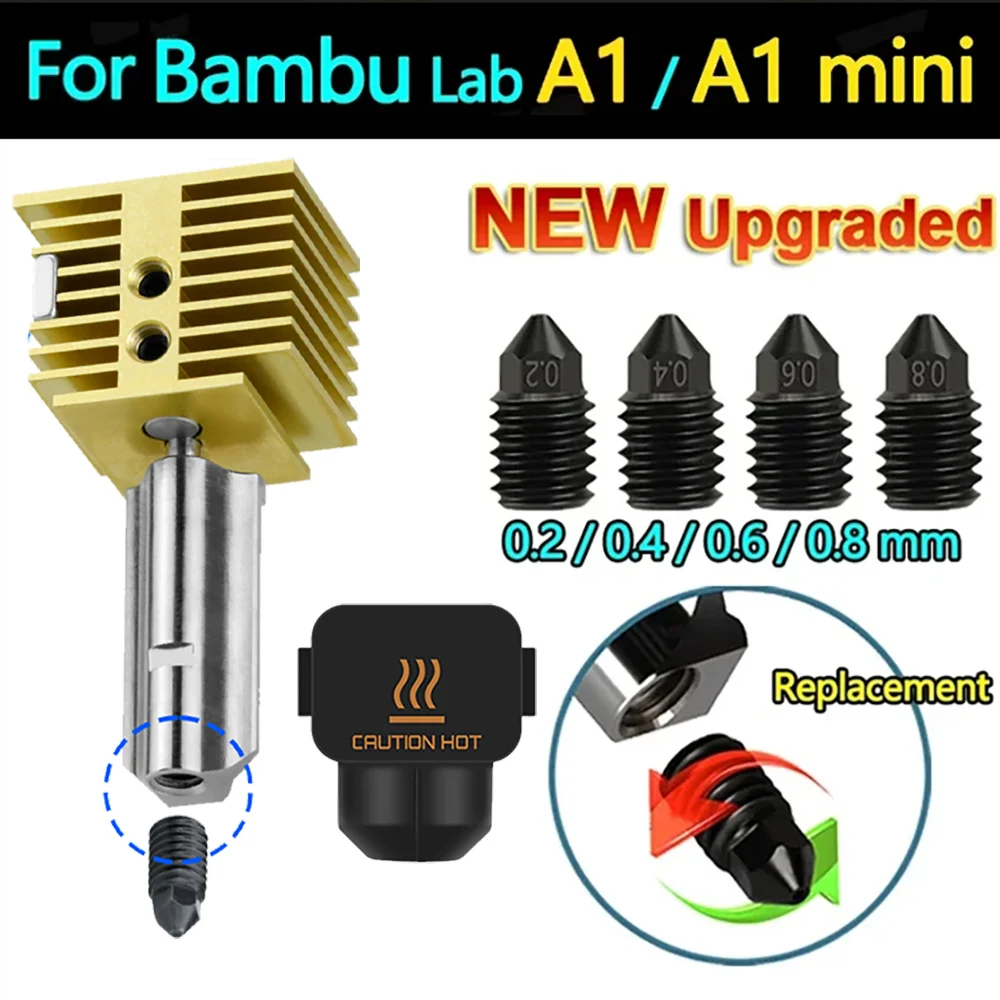 Neues Upgrade-Hotend-Kit für Bambu Lab A1/A1 Mini Fast Speed Hot End Messing-Kühlkörperdüse aus gehärtetem Stahl für Bambulab A1 Mini Image