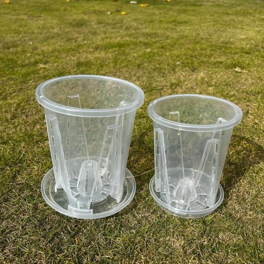 Klarer transparenter Blumentopf runder quadratischer Plastik pflanzen topf mit Löchern cattleya, der Orchideen topf phalaenopsis Orchideen topf pflanzt Image