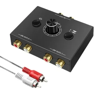 2 x 1/1 x 2 Cinch-Stereo-Audio, bidirektionaler verlustfreier Umschalter mit Stummschalttaste, tragbarer L/R-Stereo-Audio-Umschalter, Audio-Splitter Image